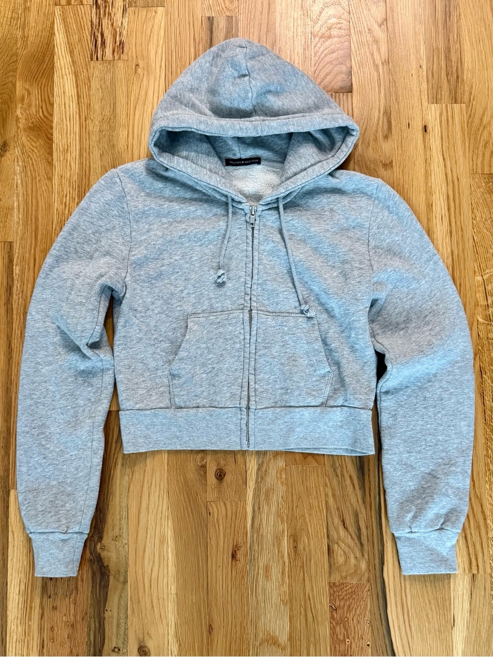 Brandy Melville Crystal Cropped Zip Up Hoodie Gray
